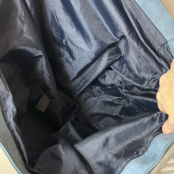 Saks Fifth Avenue Open Shopping Tote Faux Leather/Suede Blue Shoulder Bag 21x15 - Picture 8 of 13